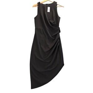 Express Black Sleeveless Ruched Asymmetrical Hem Midi Dress Sz S Cocktail Modern